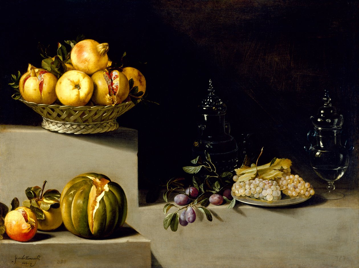 Stilleben med frukt och glas, 1626 av Juan van der Hamen