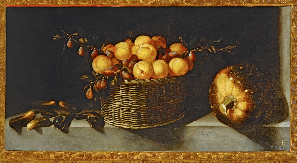 Stilleben med frukter ... (målning på duk) av Juan van der Hamen y Leon