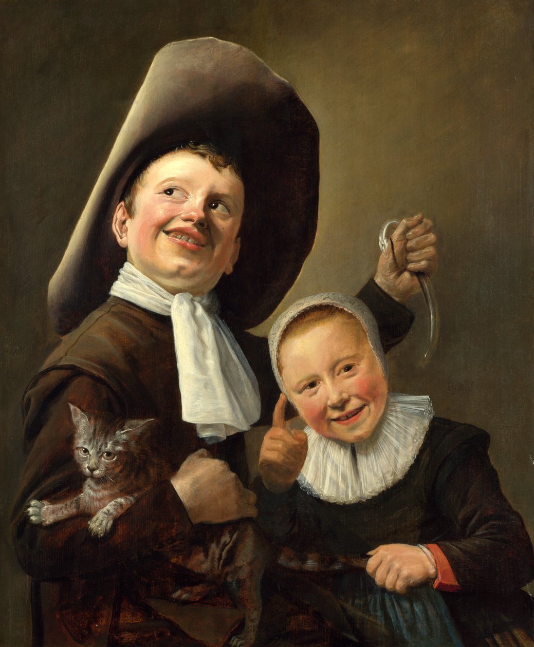 A Boy and a Girl with a Cat and an Eel av Judith Leyster