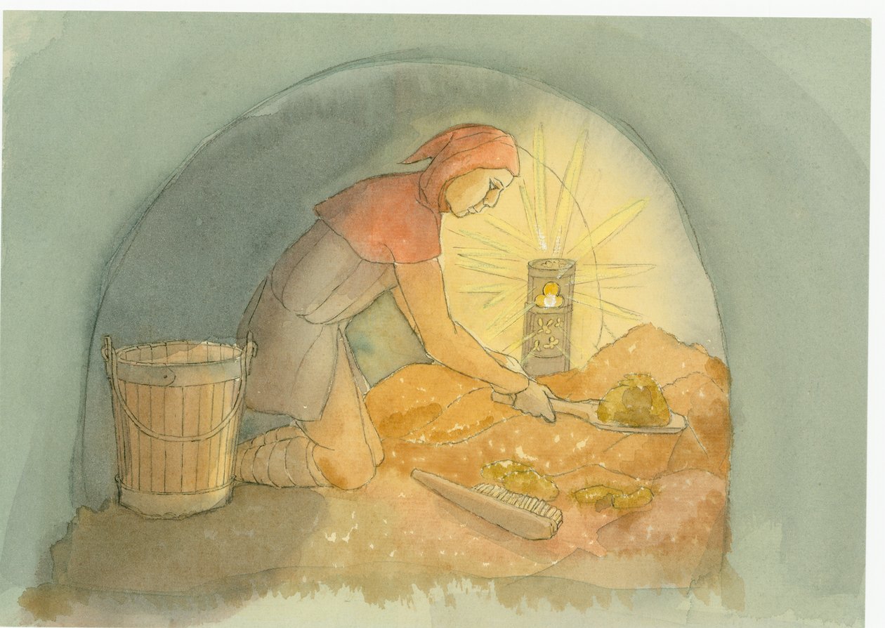 En medeltida gongfermour, eller gongbonde, på jobbet, 2004. av Judith Dobie