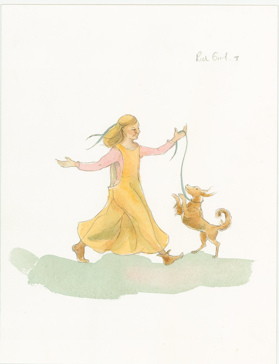 En medeltida kvinna som leker med en hund, 2004. av Judith Dobie