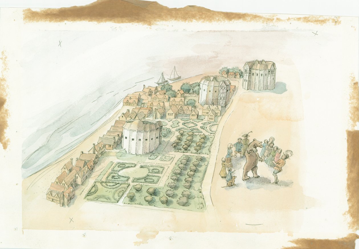 Hope Theatre, Rose Theatre och Globe Theatre, Southwark, London, c1647 2016. av Judith Dobie