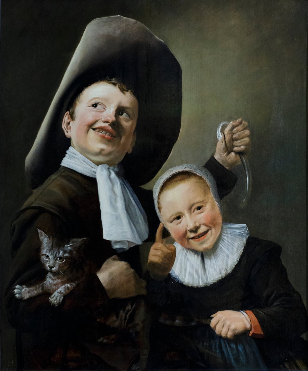 En pojke och en flicka med en katt och en ål, ca 1635 (olja på ek) av Judith Leyster