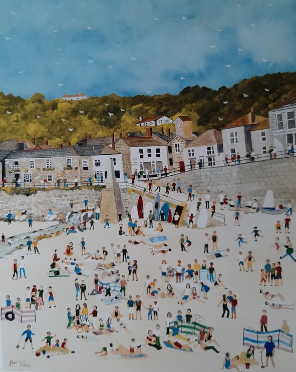 Mousehole Beach, 2018 (gouache på papper) av Judy Joel