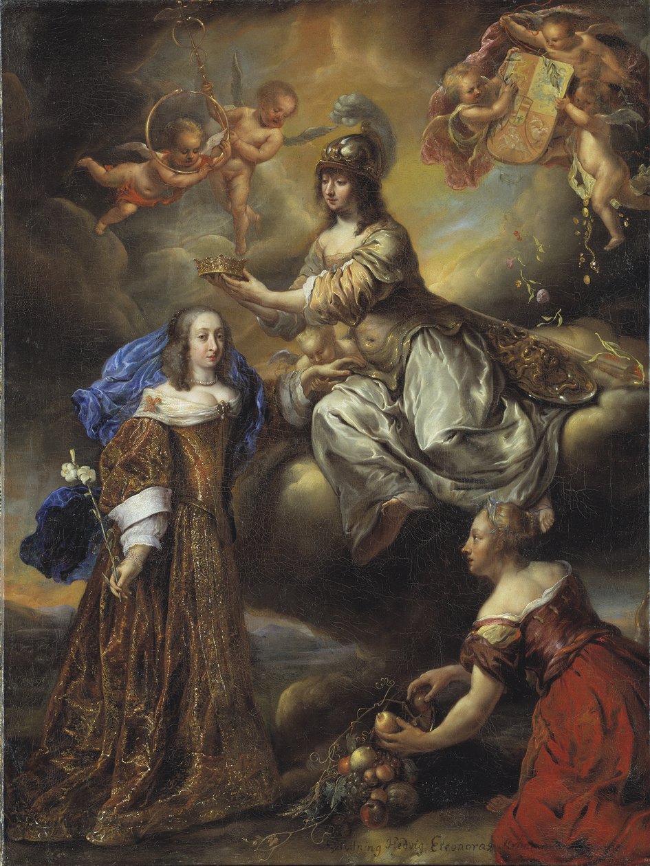 Allegori om drottning Hedvig Eleonora som Minerva, 1654 av Jürgen Ovens