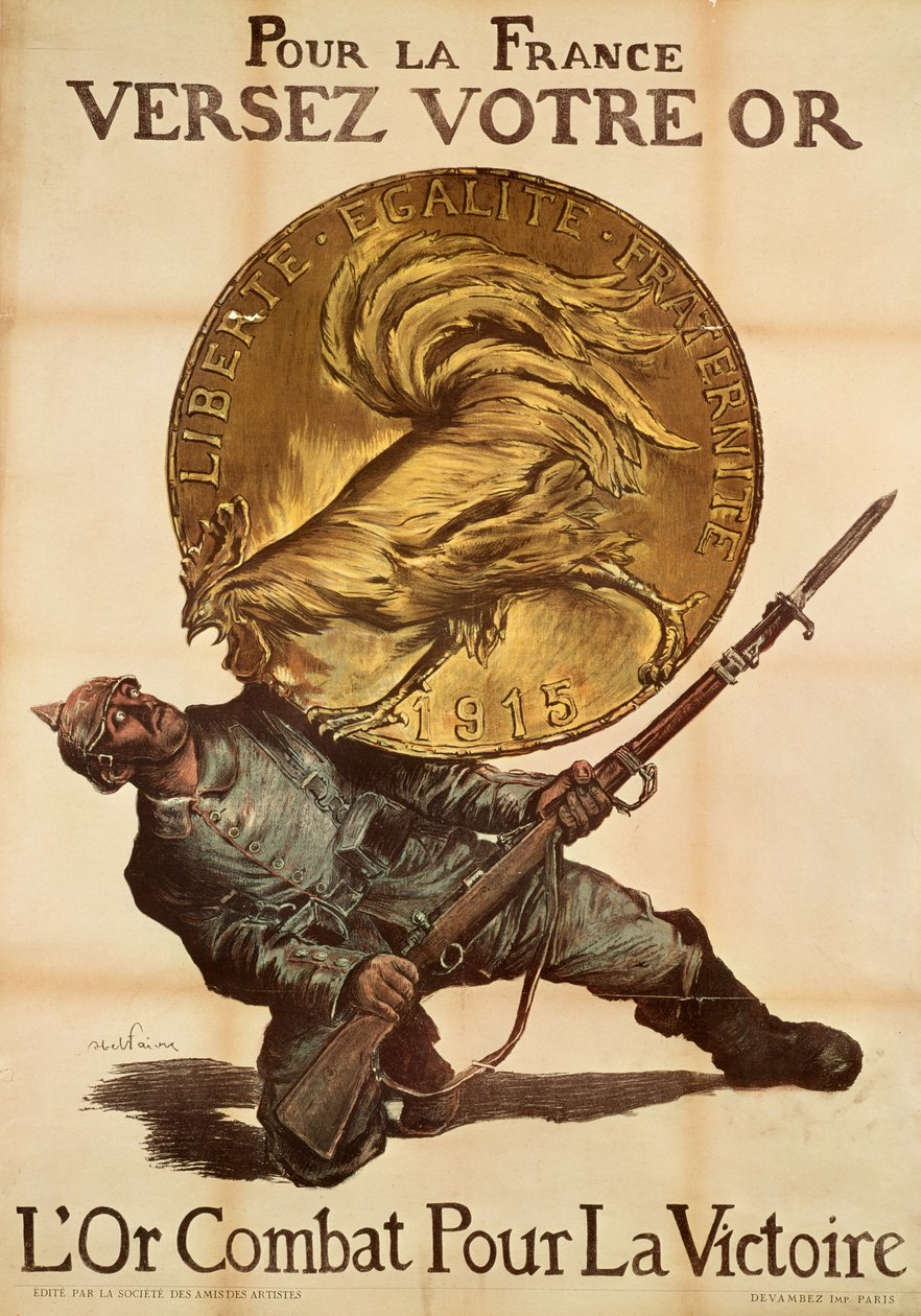 "Ge ditt guld till Frankrike för att kämpa för segern", c.1915 av Jules Abel Faivre