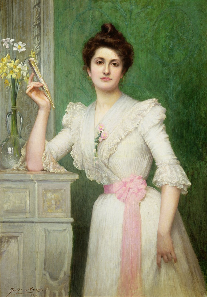 Porträtt av en dam som håller en fläkt, 1898 av Jules Charles Aviat