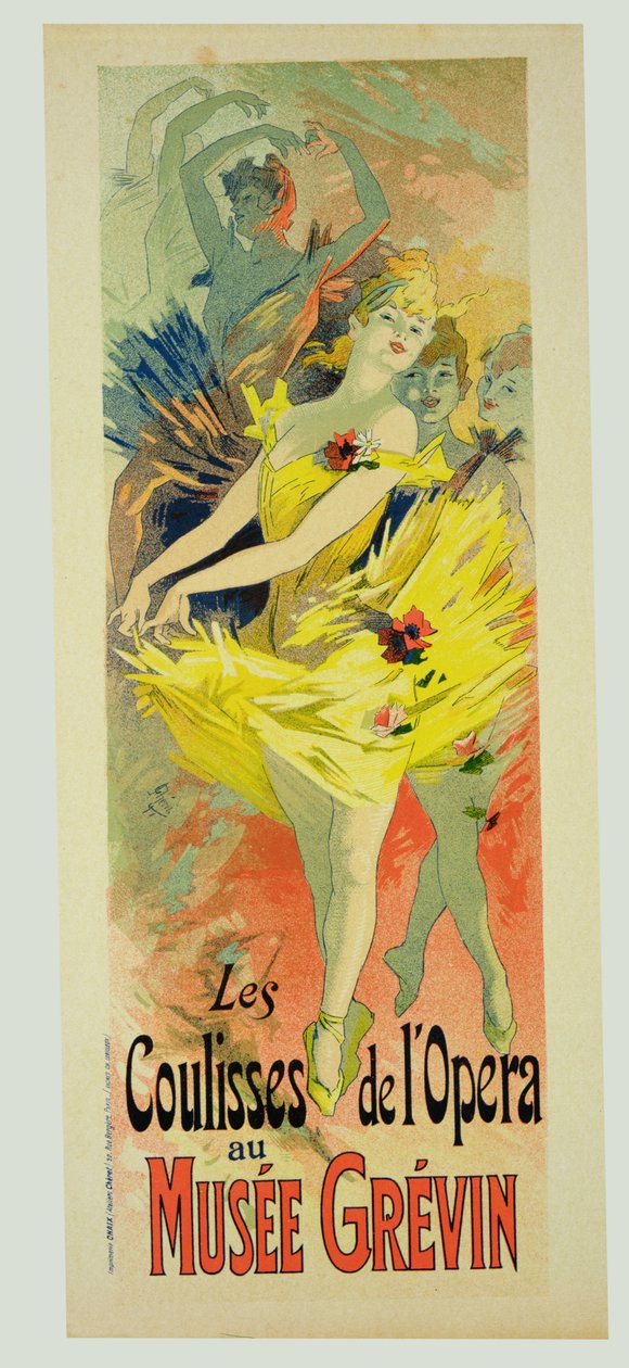 Reproduktion av en affisch med reklam för "Back-Stage at the Opera", Musee Grevin, 1891 av Jules Cheret