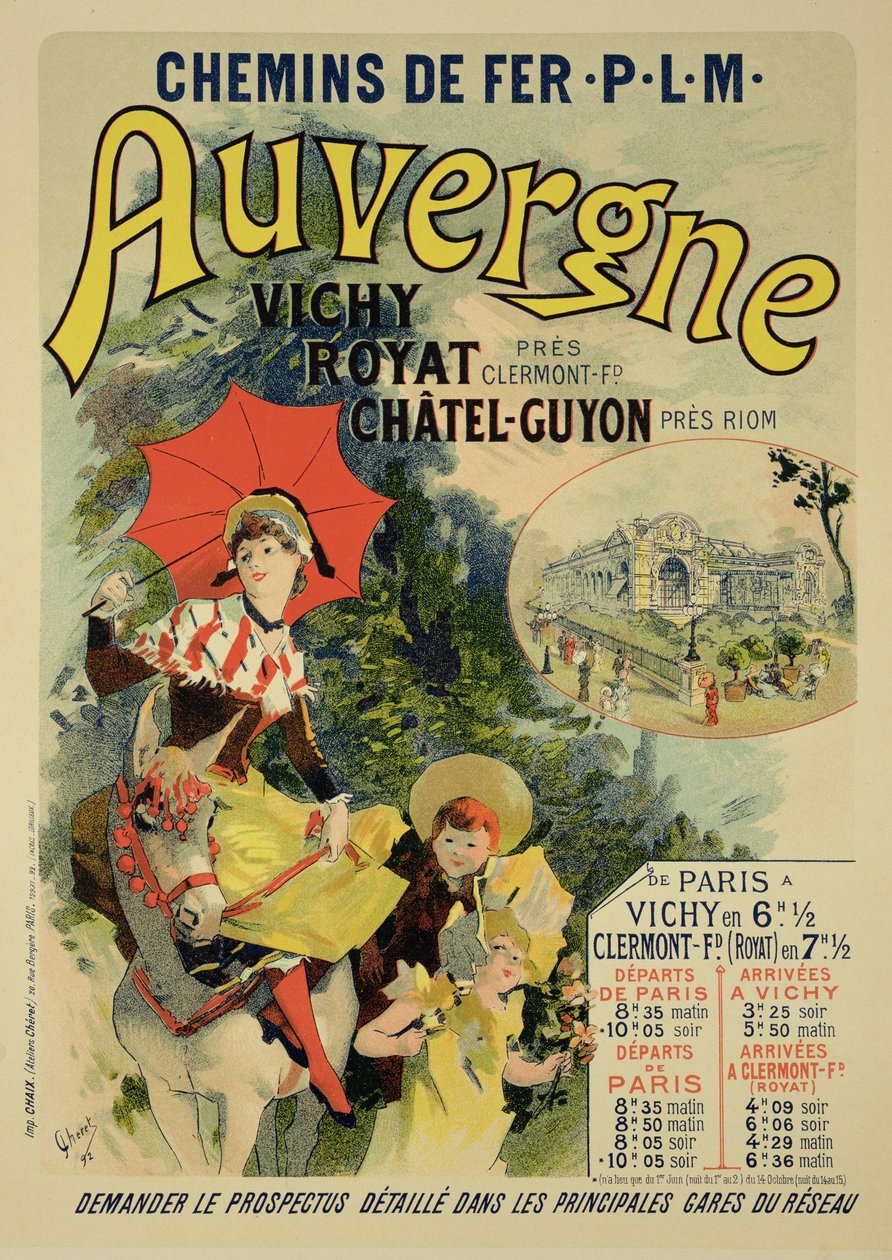 Reproduktion av en affisch som annonserar "Auvergne Railway", Frankrike, 1892 av Jules Cheret