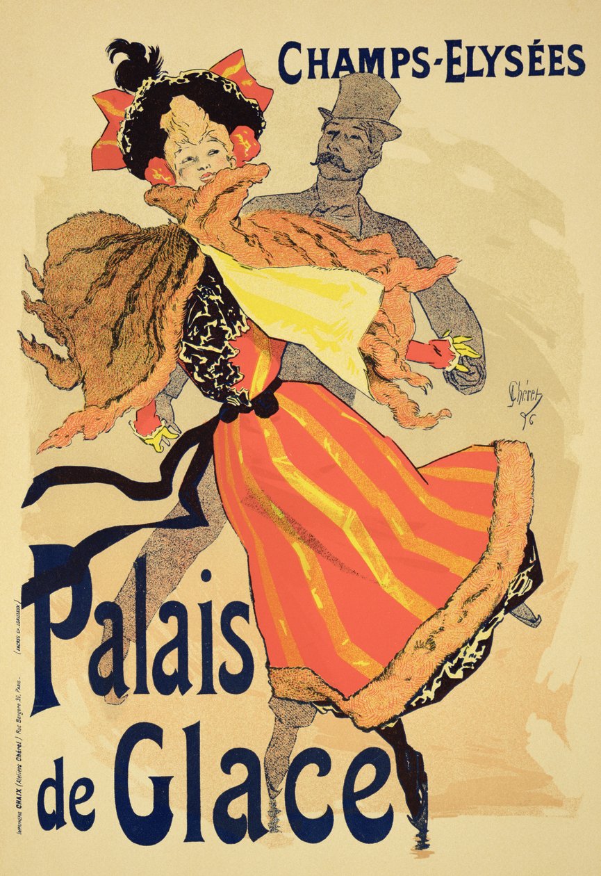 Reproduktion av en affisch som annonserar "Palais de Glace", Champs Elysees, Paris, 1896 av Jules Cheret