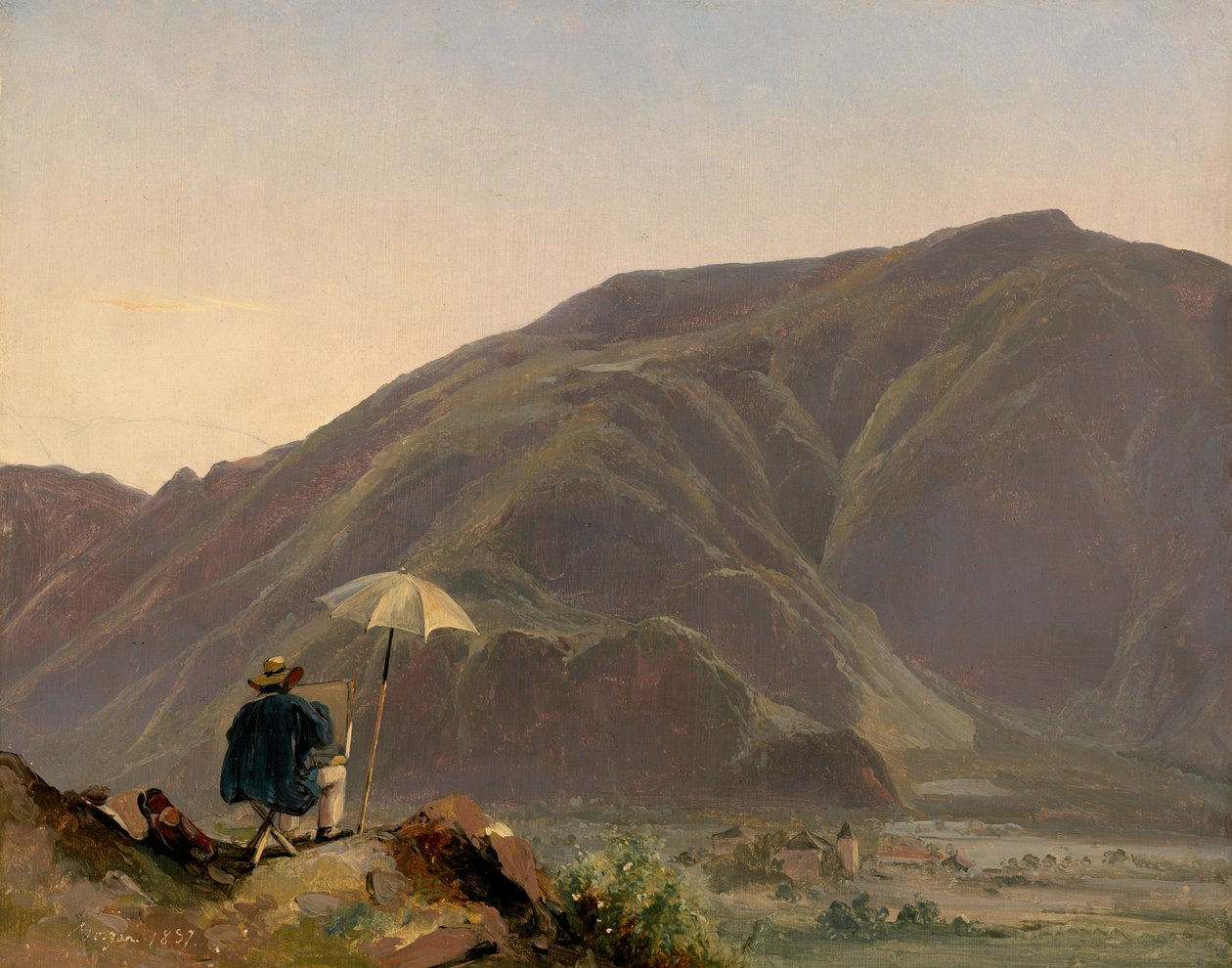 Vy över Bozen med en målare av Jules Coignet