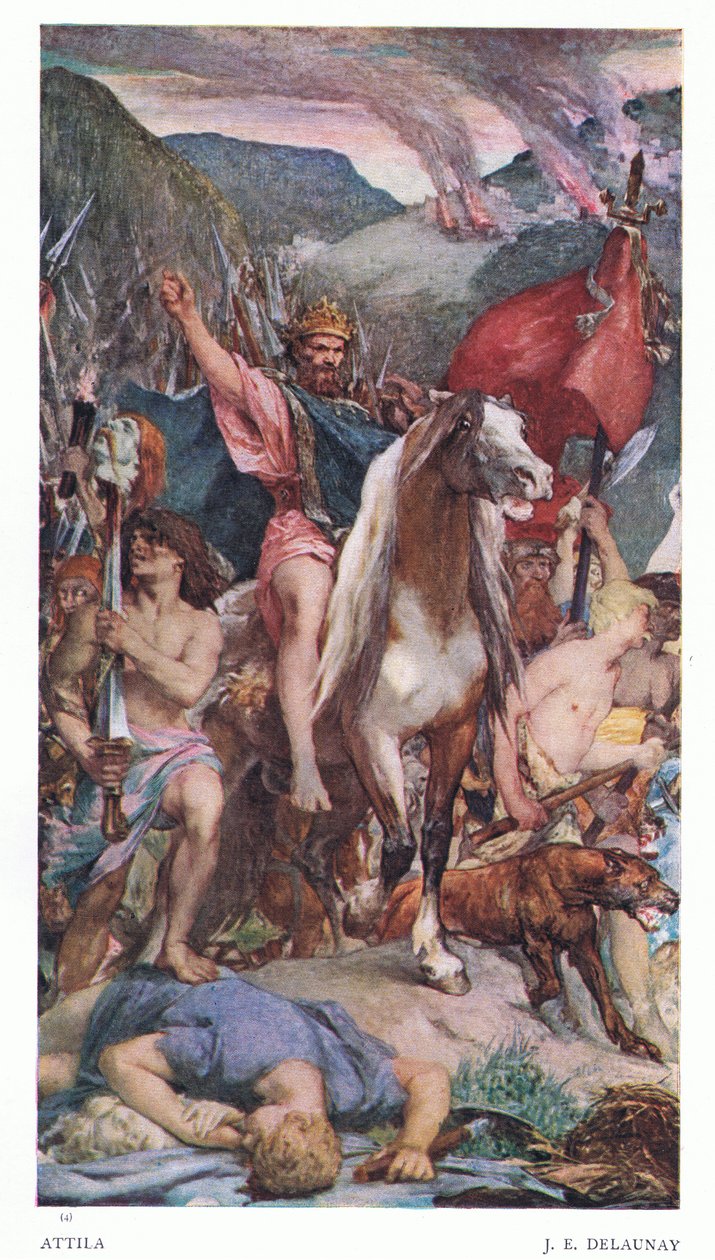 Attila på marsch mot Paris, från The Gresham Publishing Company Ltd, 1920 av Jules Elie Delaunay