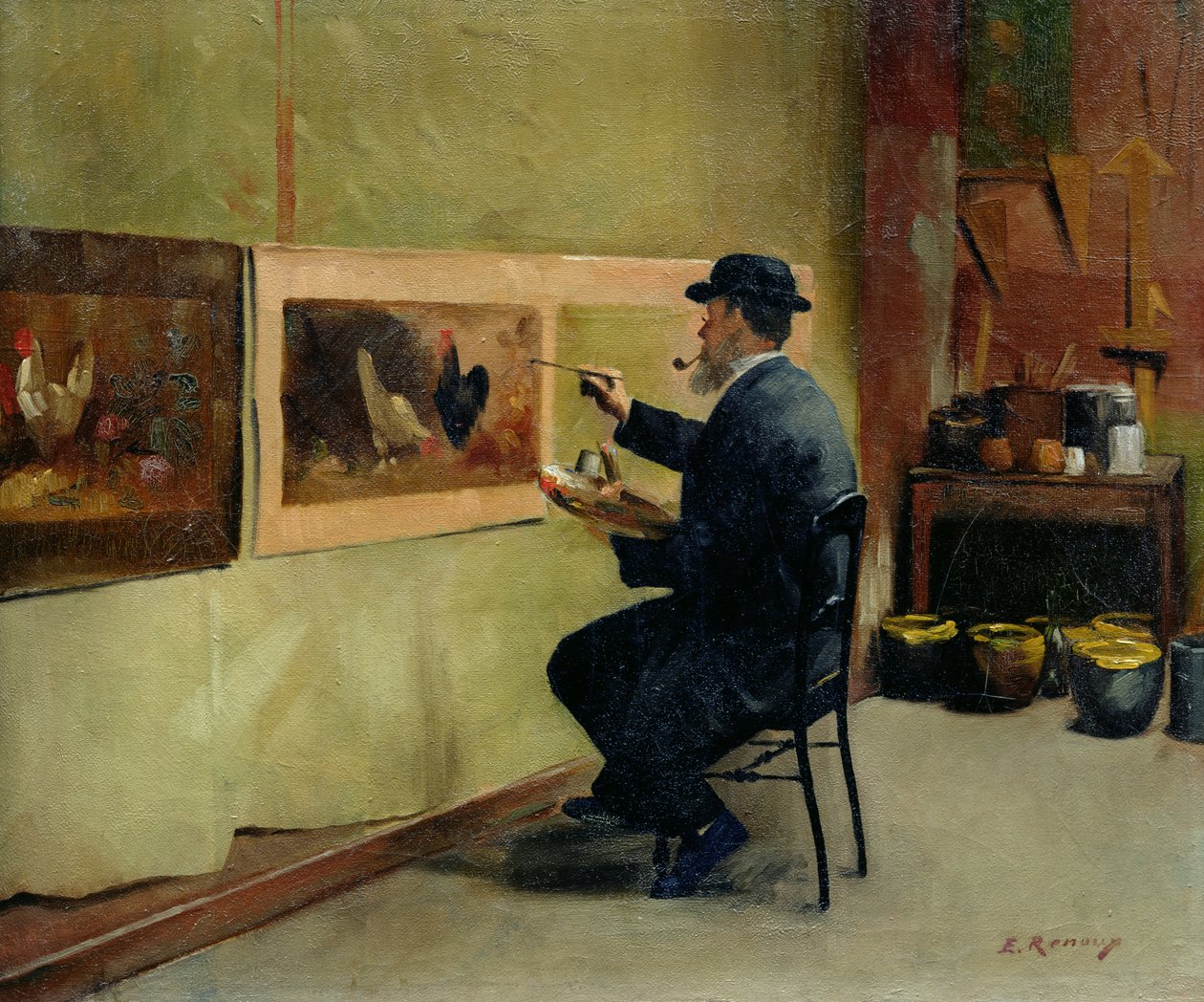 Charles Philippe Gevens, konstnärens svärfar, målar i sin ateljé 21, avenue d