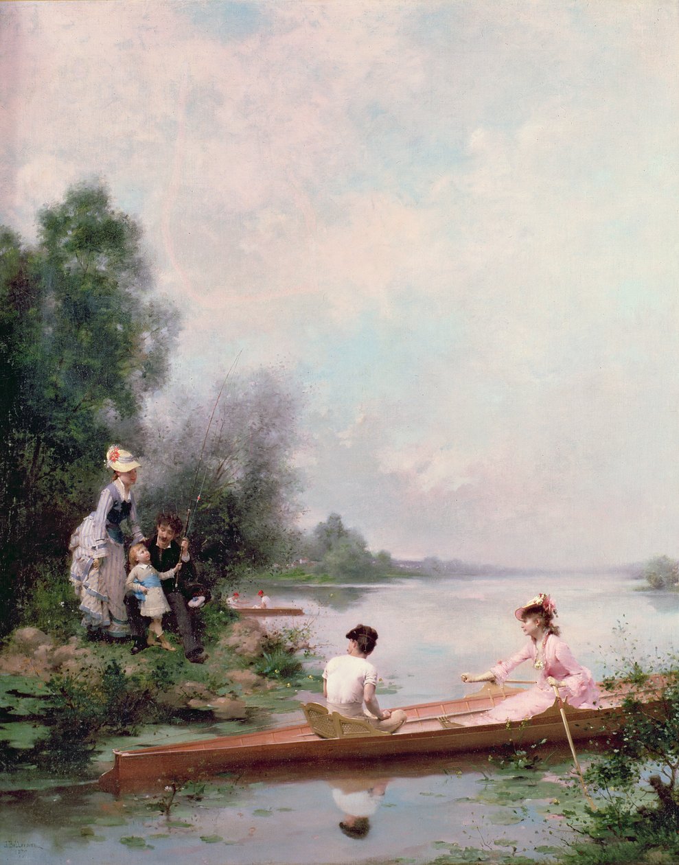 Båtliv på floden, 1800-talet av Jules Frederic Ballavoine