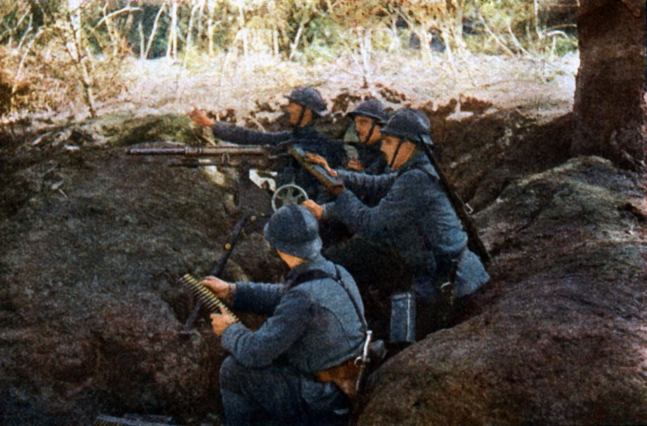 Franska soldater med maskingevär nära Verdun, september 1916 (autokrom) av Jules Gervais Courtellemont