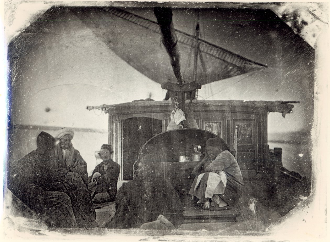 Segelbåt och resenärer på Nilen, 1845-6 (daguerreotypi) av Jules Itier