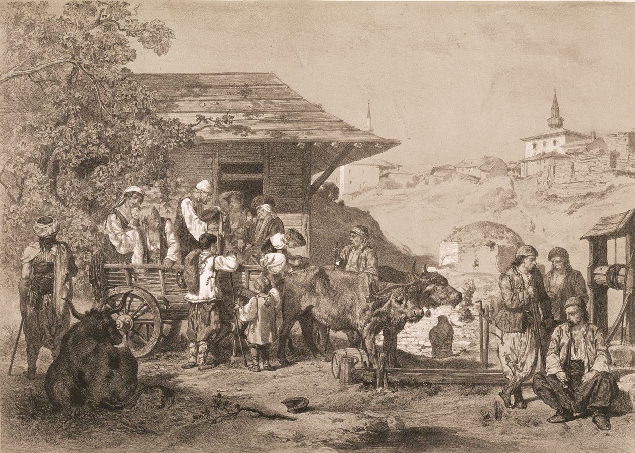 Bulgarer vid Varna, tryckt av Lemercier, Paris av Jules Joseph Augustin Laurens