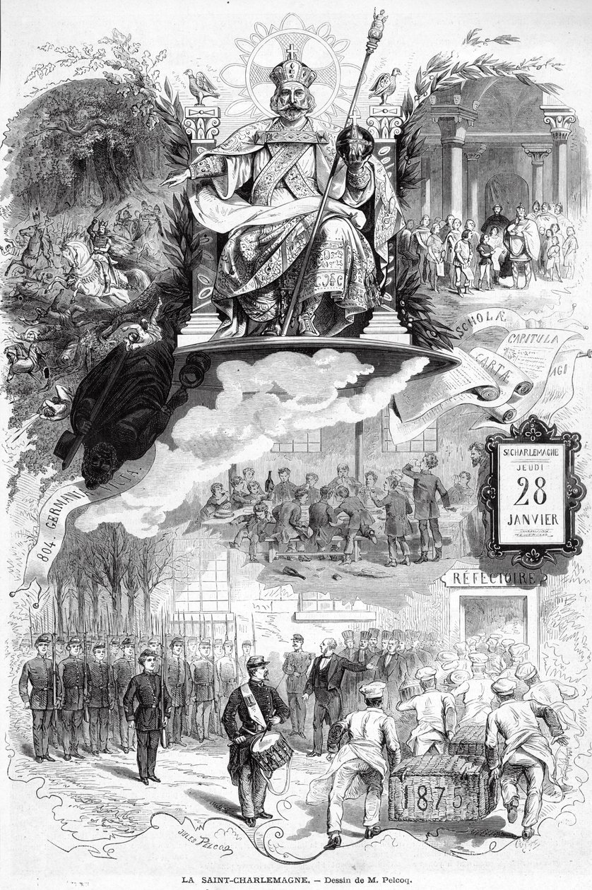"La Saint-Charlemagne", illustration till "Le Monde Illustre", 30 januari 1875 av Jules Pelcoq