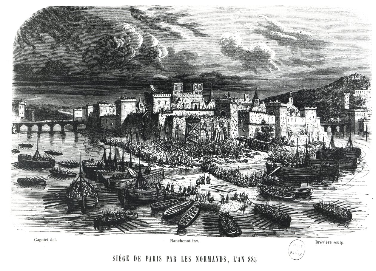 Nordmännen belägrade Paris 885, 1800-talet av Jules pseudonym for Gagne, Jacques Gagniet