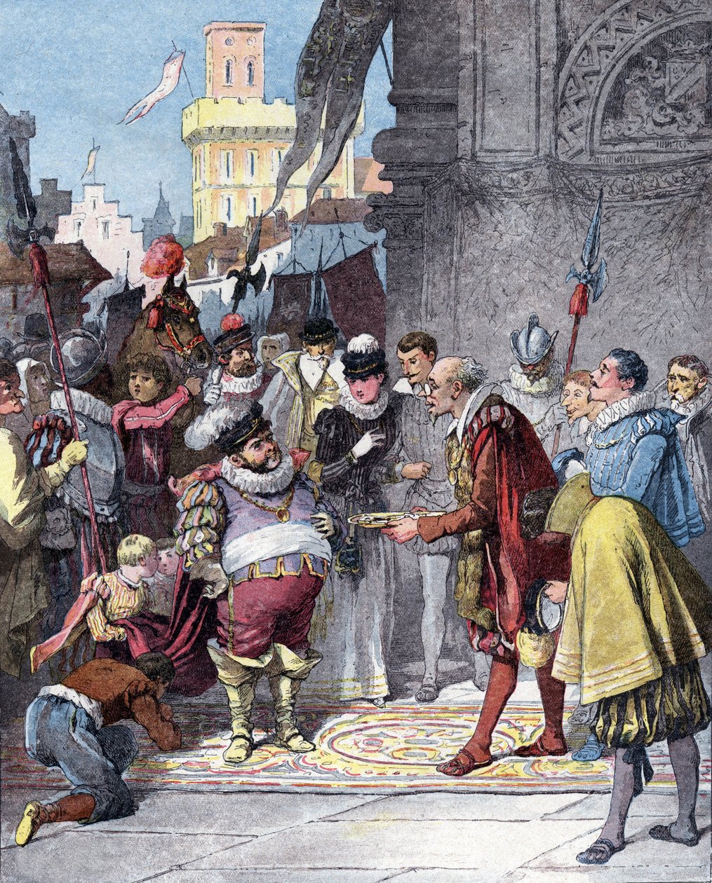 Don Quijotes historia av Miguel de Cervantes, graverad efter Jules David av Jules (after) David