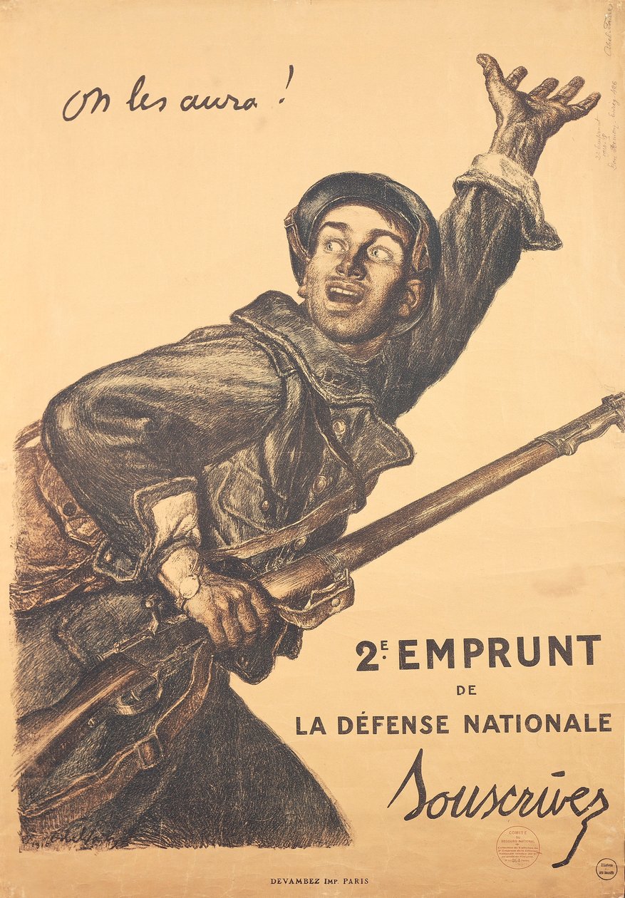 Fransk WWI-affisch - 2:a emissionen av krigsobligationer av Jules Abel Faivre