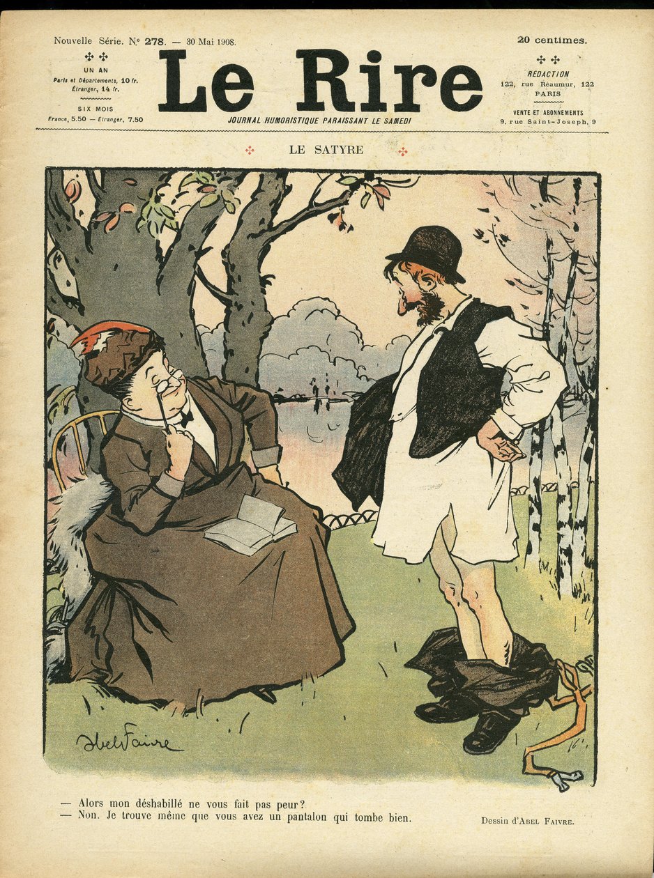 Illustration av Abel Faivre (1867-1945) för omslaget till Le Lire, 30/05/08 - Satyren - Natur Vegetation, Kärlek, Mode, Träd, Glasvaror av Jules Abel Faivre