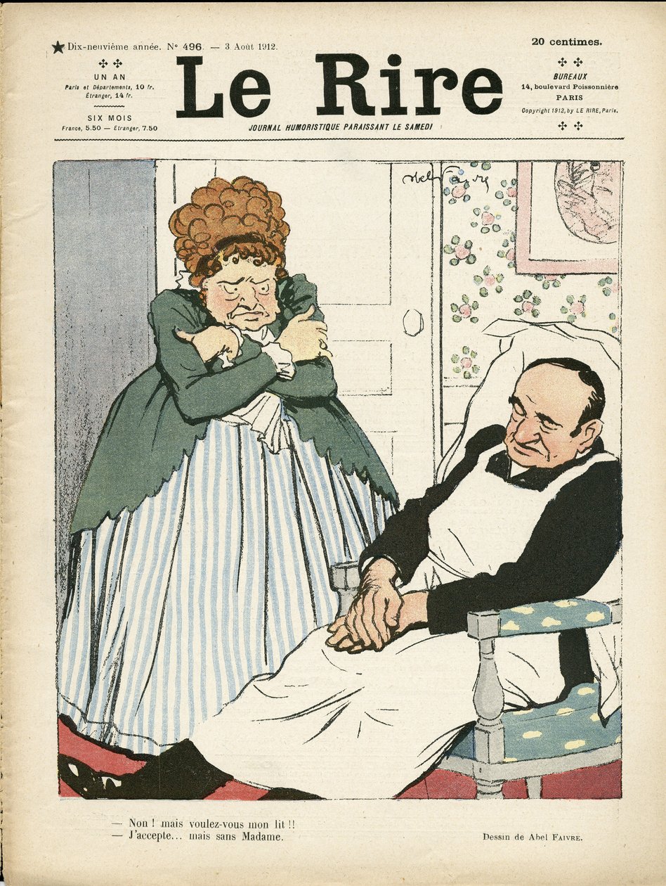 Illustration av Abel Faivre (1867-1945) för omslaget till Le Lire, 03/08/12 - Arbete, fetma - Hushållstjänare av Jules Abel Faivre