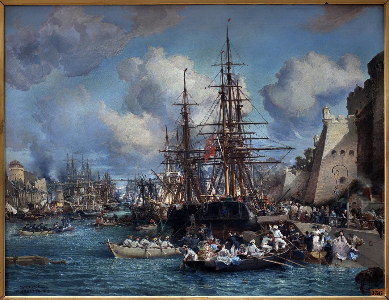 Hamnen i Brest (Frankrike) 1864. Målning av Jules Noel (1815-1881). Olja på duk av Jules Achille Noel