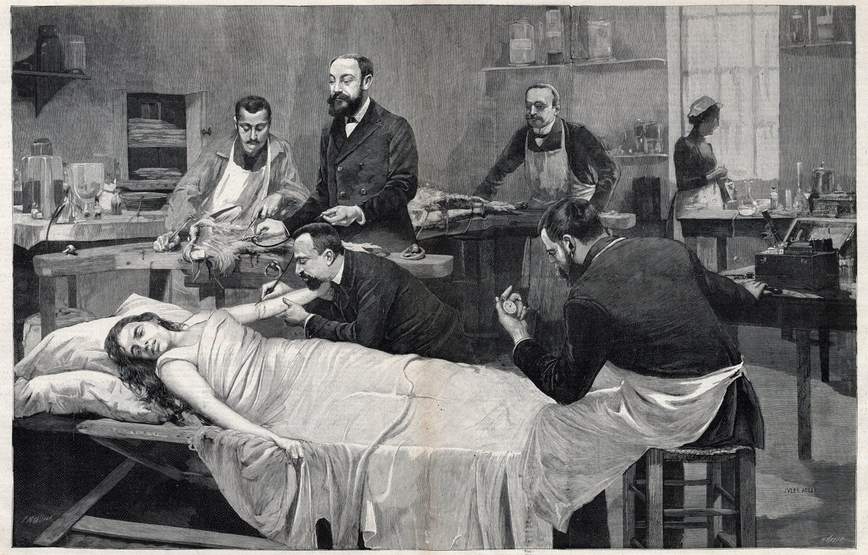 Patient som får en blodtransfusion från en get av Jules Adler