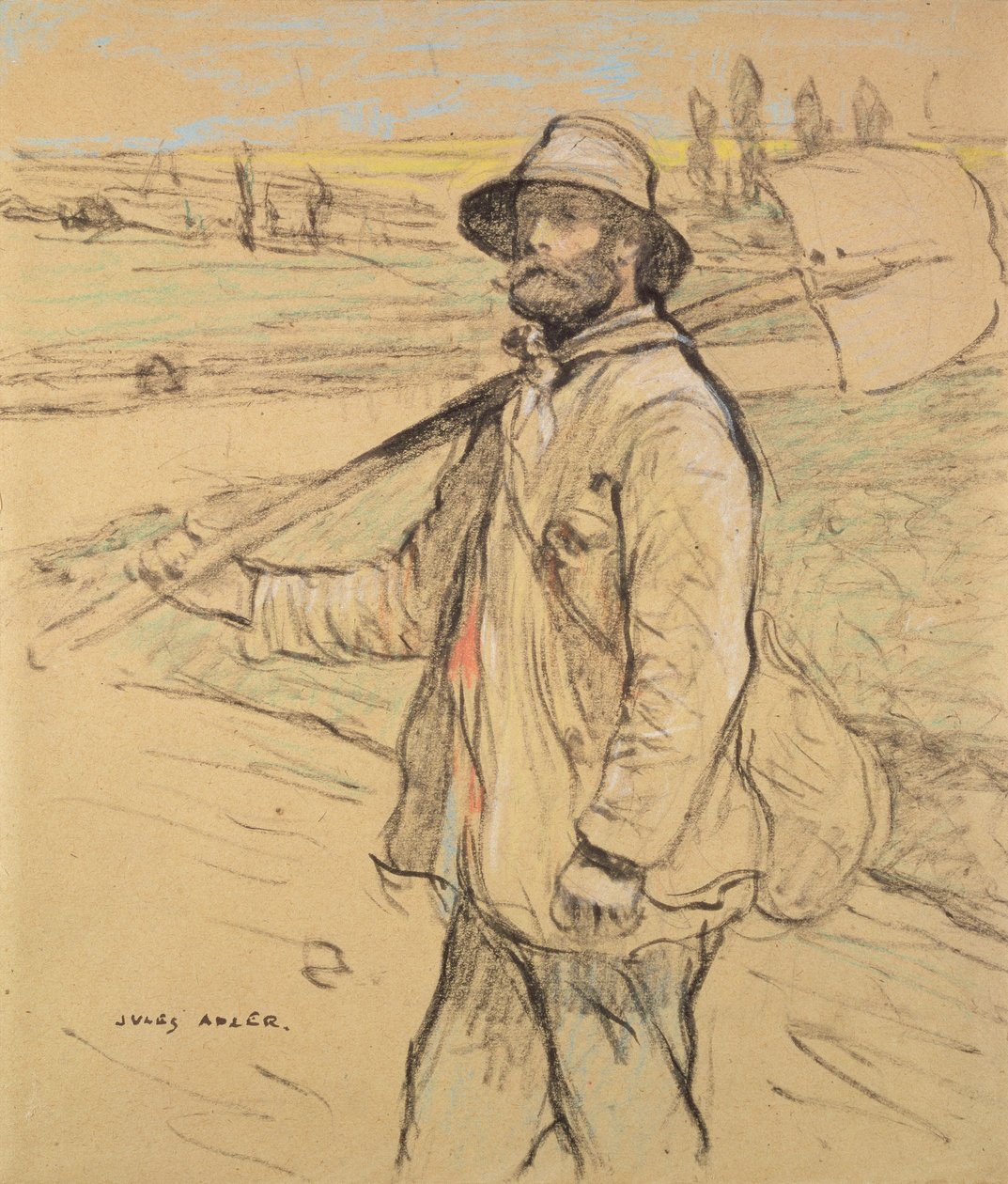 Workman, går till vänster, med en spade över sin högra axel av Jules Adler