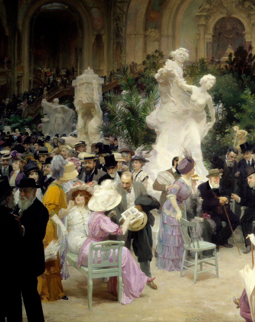 Belle epoque: "" En fredag i Salon des artistes francais""" Mondanites under konstutställningen på Grand Palais i Paris. Detalj. Målning av Jules Alexandre Grun (1868-1934) 1911 Rouen. Museum of Fine Arts av Jules Alexandre Gruen or Grun