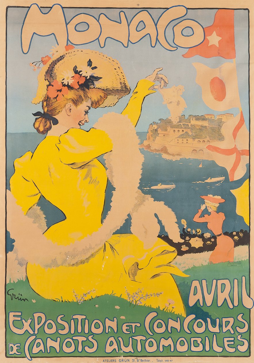 Monaco, ca. 1908 (färglitografi) av Jules Alexandre Gruen or Grun