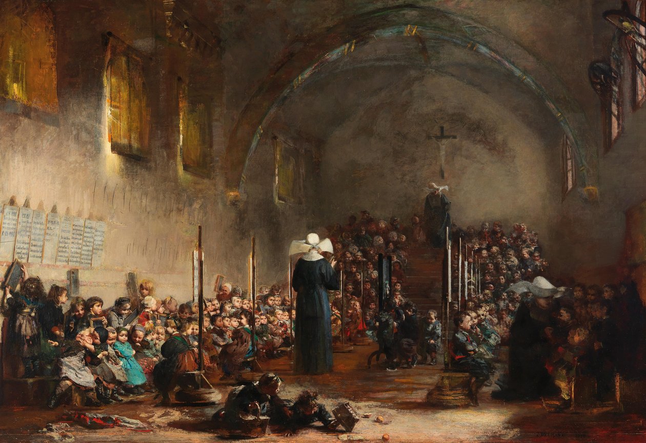En förskola i ett kloster, 1876. av Jules Alexandre Patrouillard Degrave