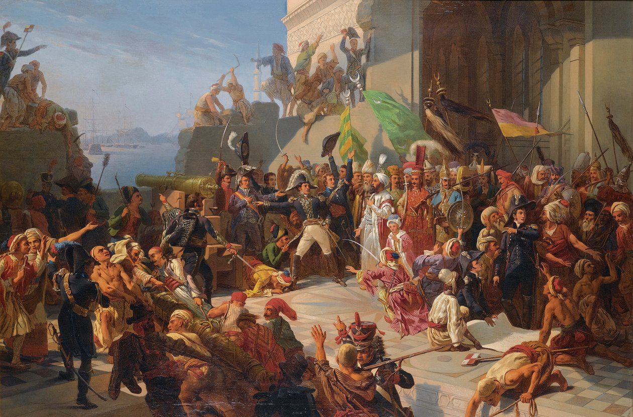 Guerre anglo-turque - guerres napoleoniennes - Sultan Selim III (1761-1808) besöker general Horace Sebastiani (1772-1851) under försvaret av Konstantinopel mot den brittiska flottan, februari 1807 par Rigo, Jules Vincent (1810-1892). Olja på duk, str av Jules Alfred Vincent (after) Rigo