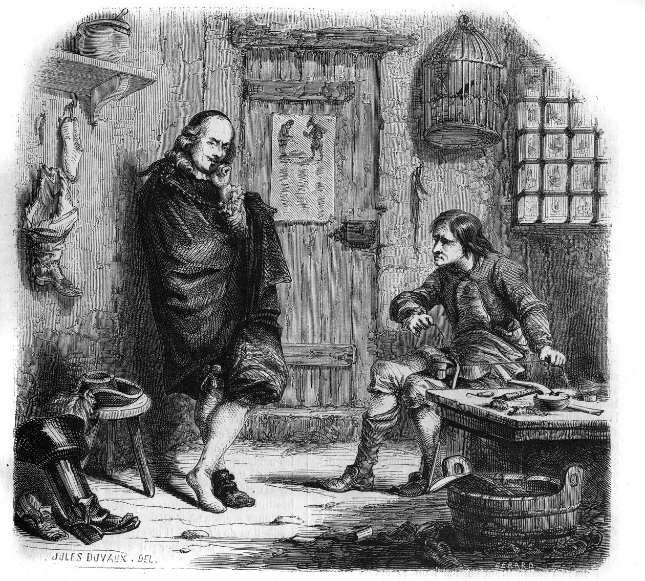 Pierre Corneille (1606-1684) hos räddaren. Gravyr av Jules Duvaux av Jules Antoine (after) Duvaux