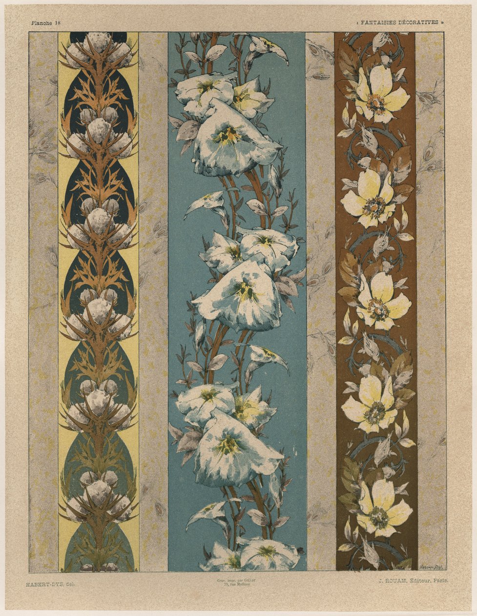 Blommor, tavla 18, illustration från "Fantaisies decoratives", graverad av Gillot, utgiven av Jules Rouam, Librairie de l