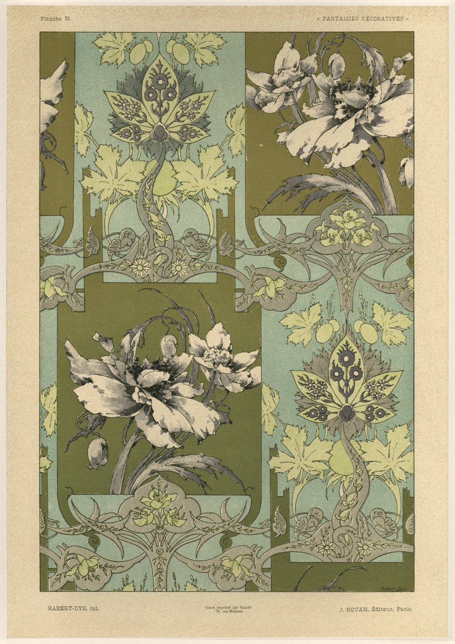 Blommor, tavla 25 från "Fantaisies decoratives", graverad av Gillot, utgiven av Jules Rouam, Librairie de l