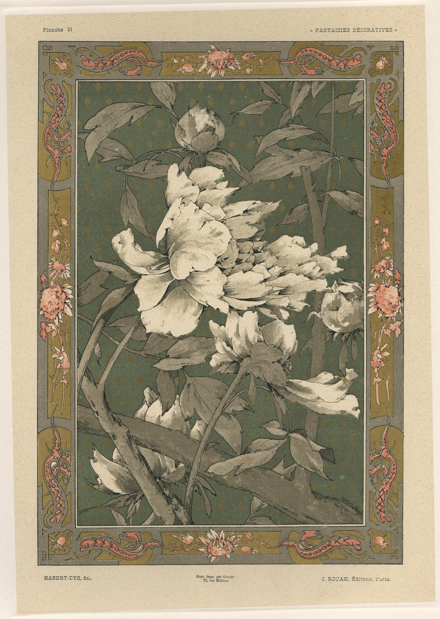 Blommor, tavla 31 från "Fantaisies decoratives", graverad av Gillot, utgiven av Jules Rouam, Librairie de l