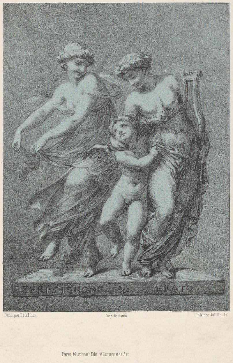 Apollon och muserna av Jules Boilly after Pierre Paul Prud