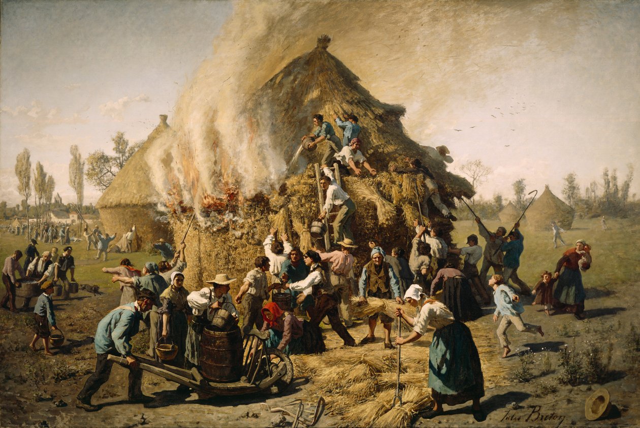 Brand i en höstack, 1856 av Jules Breton