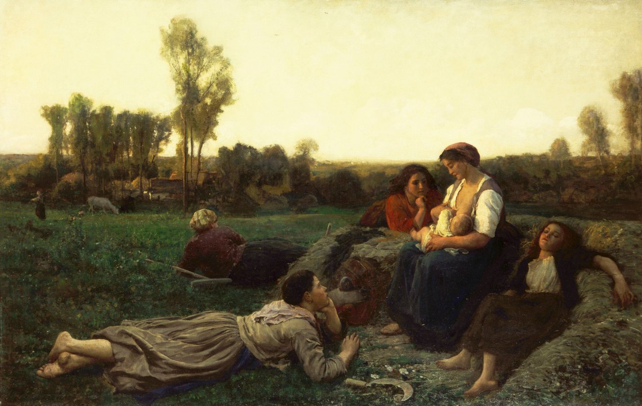 Hömakarna i vila; resten av vändare, 1873 av Jules Breton