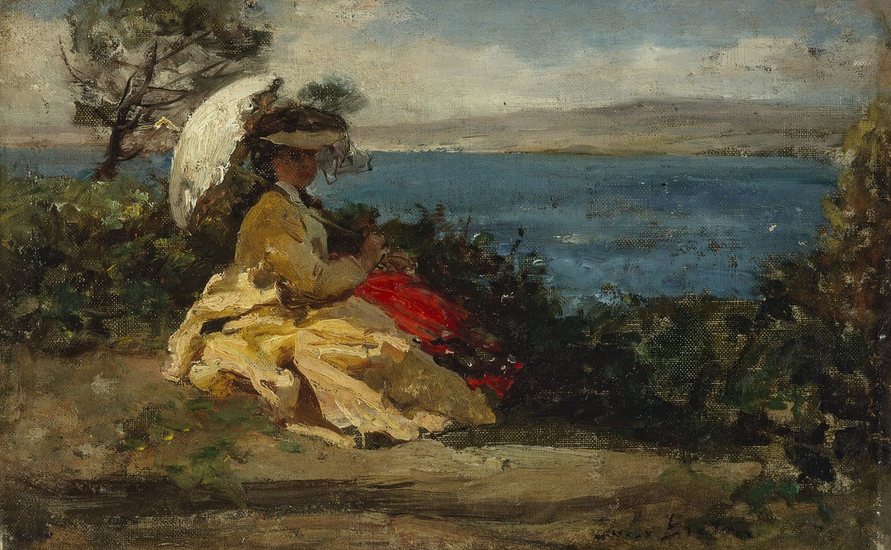 Kvinna med parasoll, Douarnenezbukten, mellan 1870 och 1875 (olja på duk) av Jules Breton
