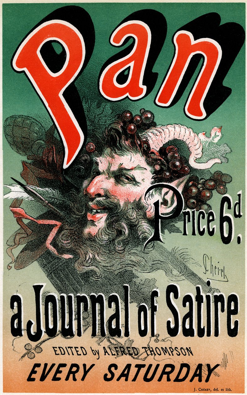 Affisch (1884) för den satiriska tidningen ""Pan"", redigerad av Alfred Thompson - Illustration av Jules Cheret (1836-1932) - Utdrag ur ""Les maîtres de l