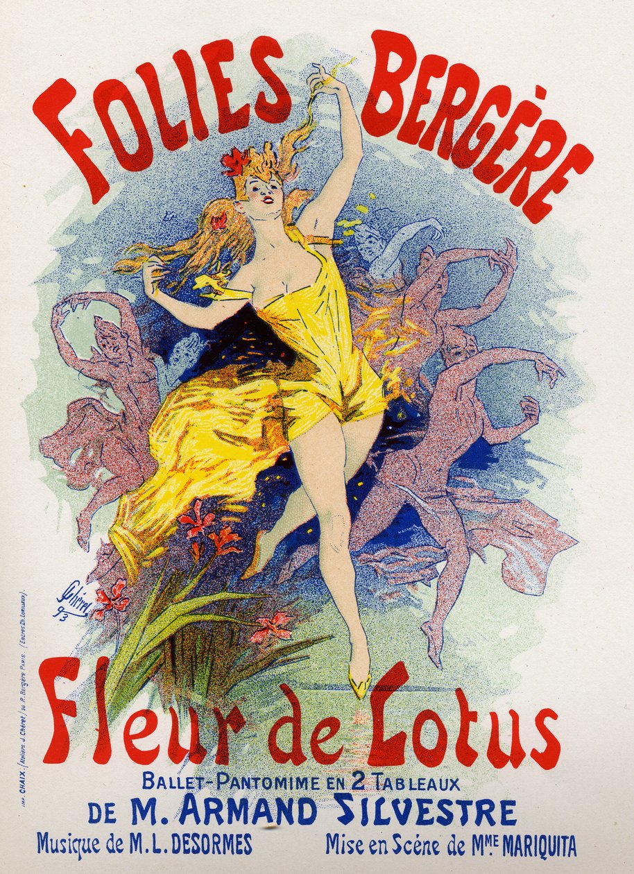 Konst. Underhållning. Lotusblomma, balett på Folies Bergeres, Paris. Affisch av Jules Cheret, Frankrike av Jules Cheret