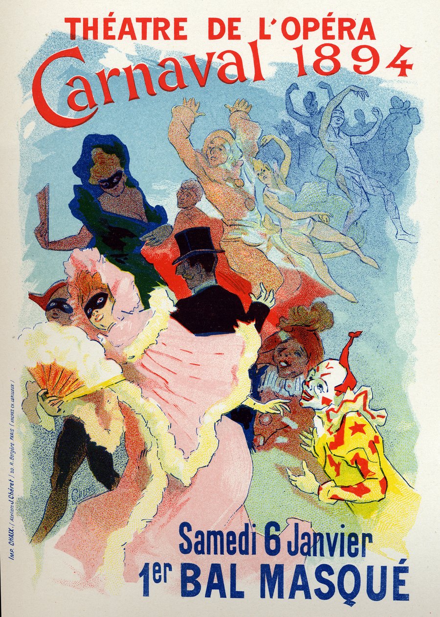 Konst. Underhållning. Maskeradbal på Operan i Paris för karnevalen. Affisch av Jules Cheret, Frankrike av Jules Cheret