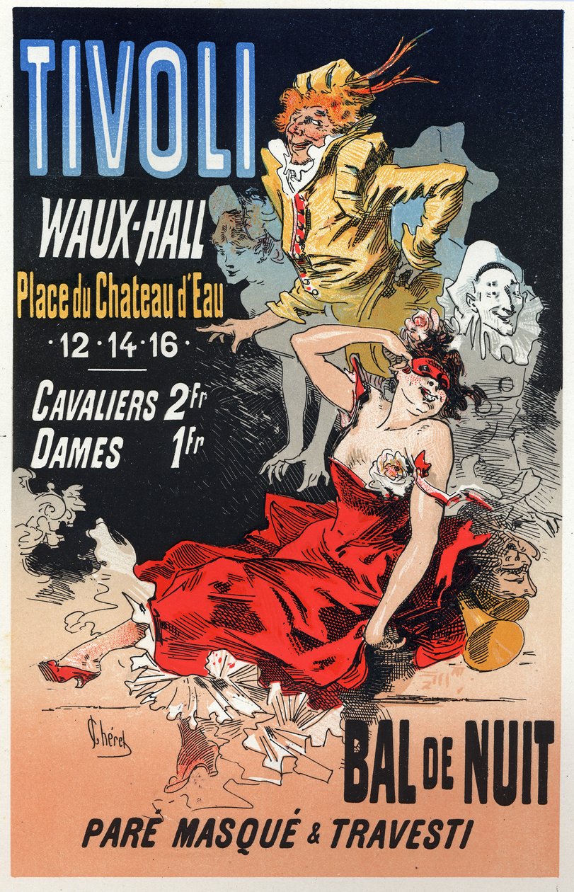 Konst. Underhållning. Maskeradbal i Tivoli Waux Hall, Paris. Affisch av Jules Cheret, Frankrike, ca 1870 (affisch) av Jules Cheret