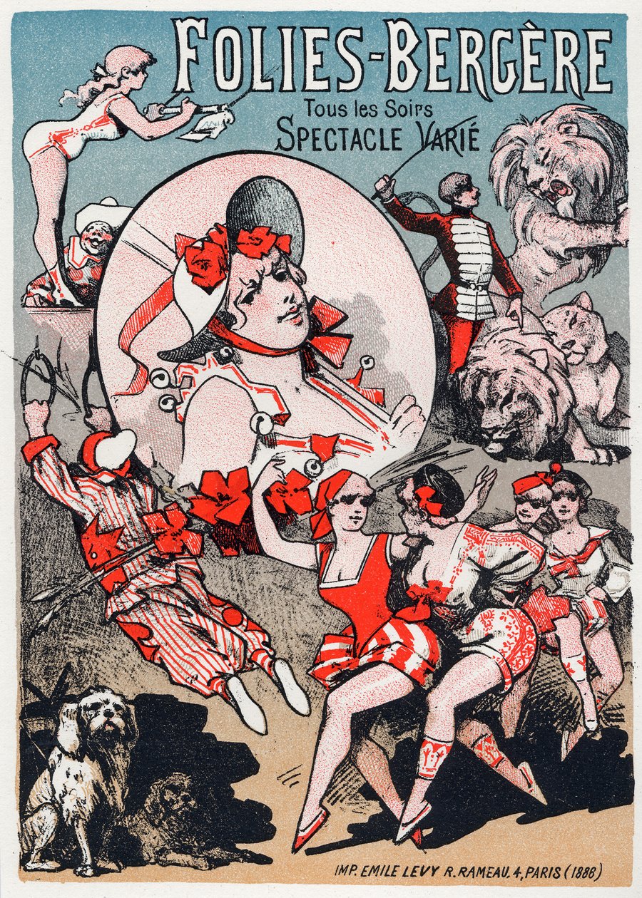 Konst. Underhållning. Show på Folies Bergeres, Paris. Affisch av Jules Cheret, Frankrike av Jules Cheret