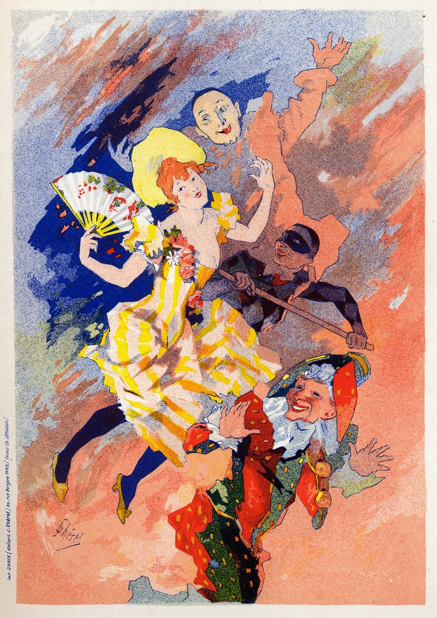 Konst. Underhållning. Mimeshowen. Allegori av Jules Cheret, Frankrike, ca 1890 (affisch) av Jules Cheret