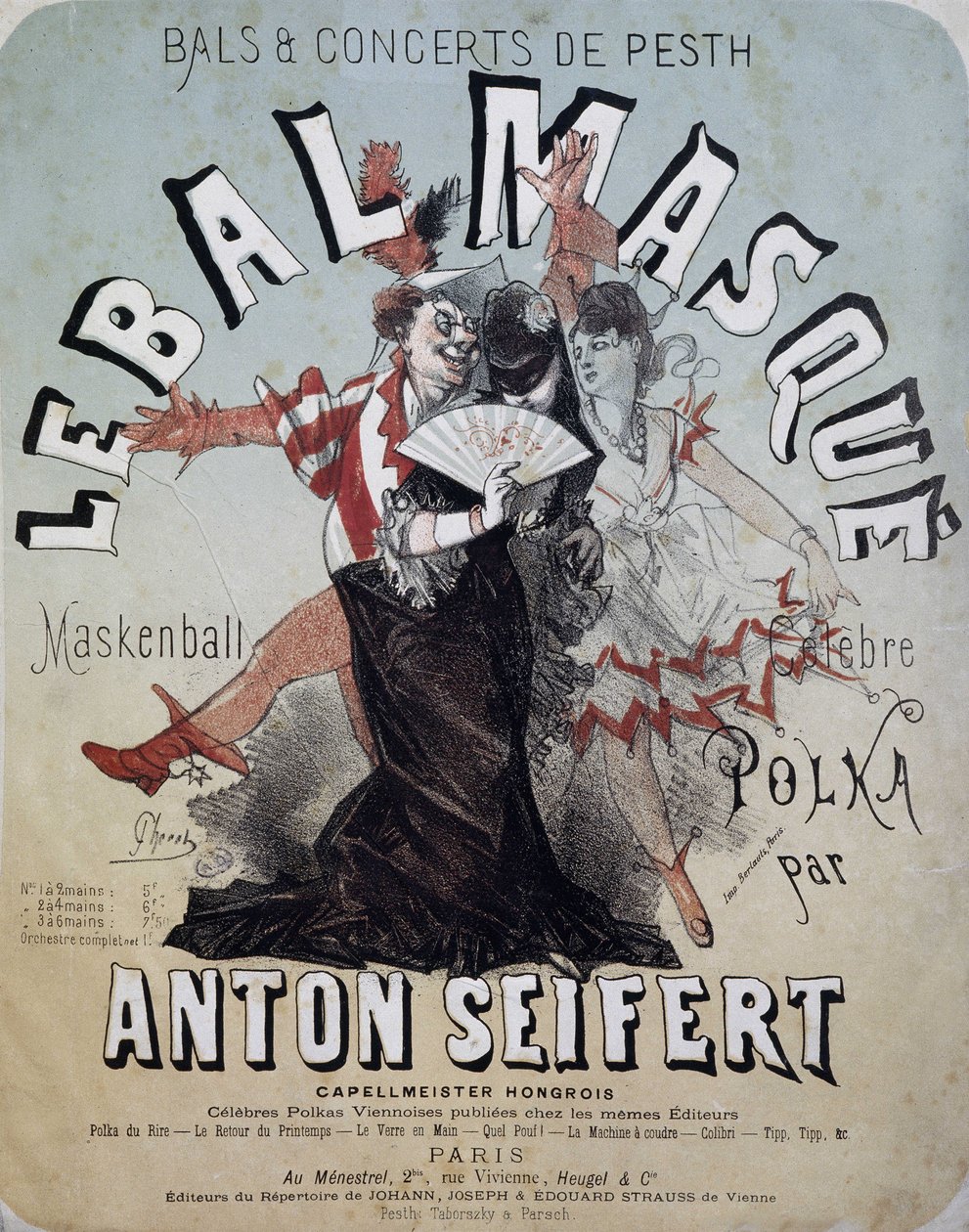 Ball and concert of Pesth: the masked ball (Maskenball, berömd polka av Anton Seifert) - affisch av Jules Cheret, n.d. av Jules Cheret