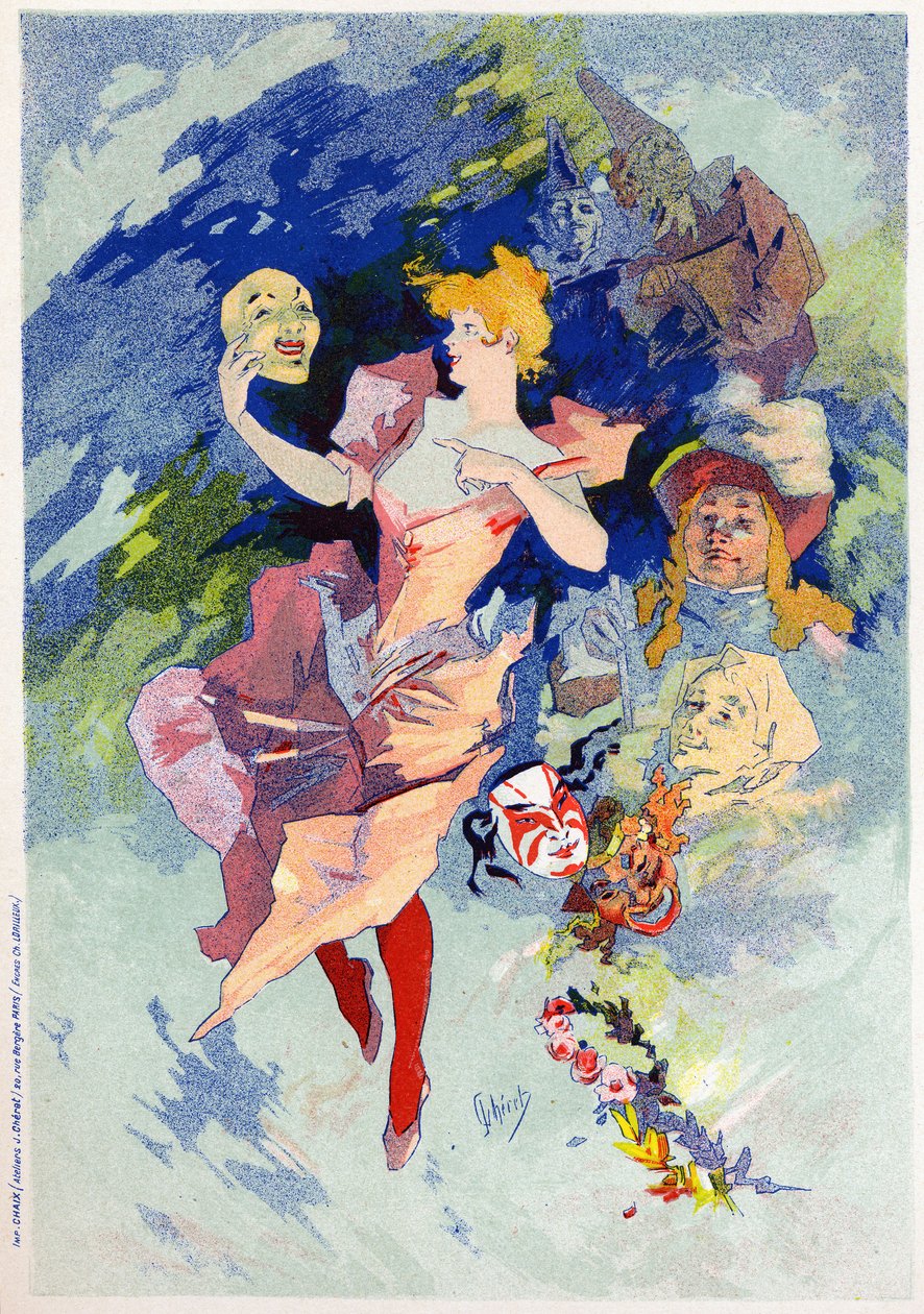 Komedi allegori, sent 1800-tal (illustration) av Jules Cheret
